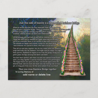 Tarjeta de simpatía del poema Rainbow Bridge