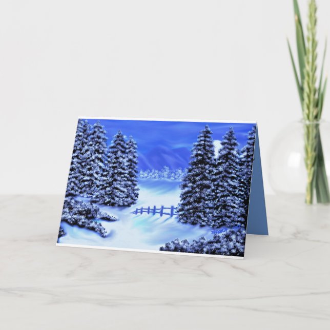 Tarjeta de simpatía en azul de la escena montañosa (Anverso)