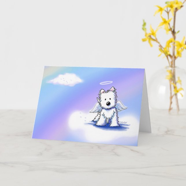 Tarjeta de simpatía KiniArt Westie Angel (flor amarilla)