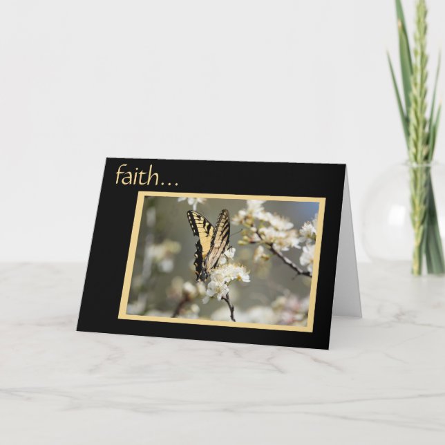 Tarjeta de simpatía: mariposa con verso sobre fe (Anverso)