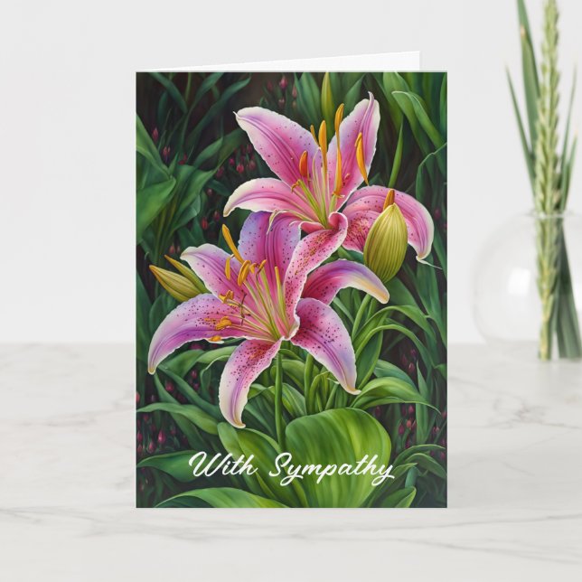 Tarjeta de simpatía por arte de flores de lirio ro (Anverso)
