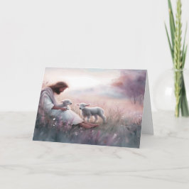 Tarjeta de simpatía Señor Jesús y corderos
