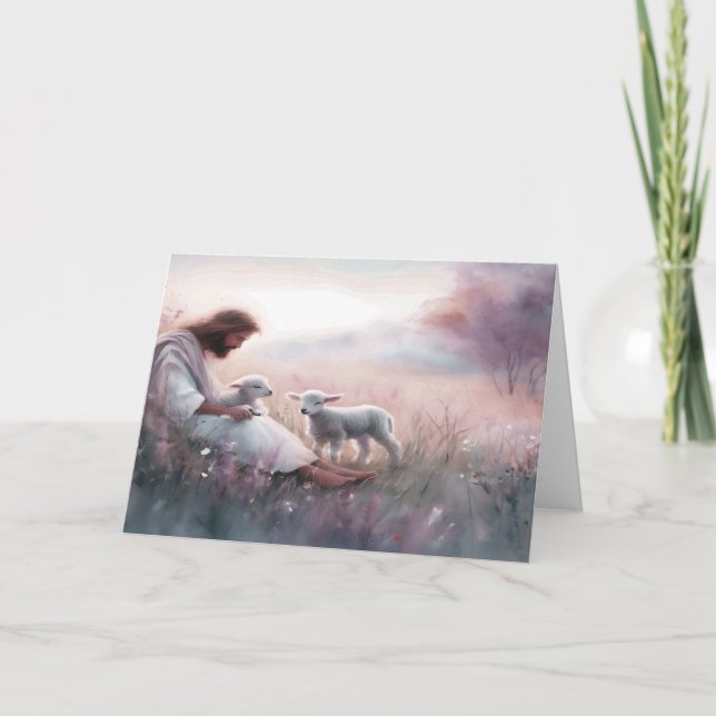 Tarjeta de simpatía Señor Jesús y corderos (Anverso)