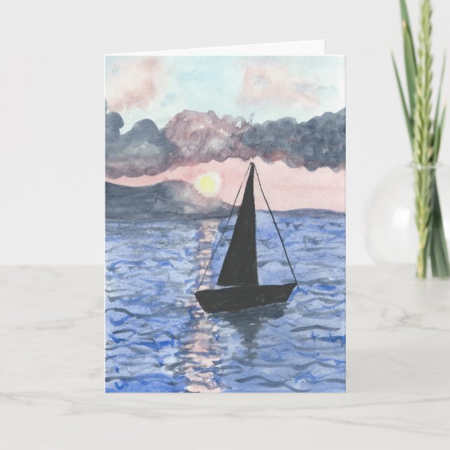 Tarjeta de simpatía Sunset Sailboat (Anverso)