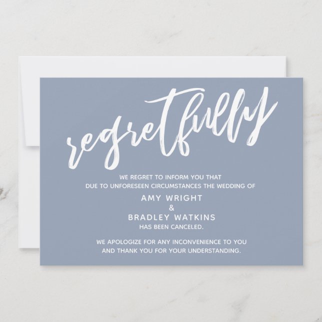 Tarjeta de Simple Boda Cancelada Dusty Blue de Arr (Anverso)