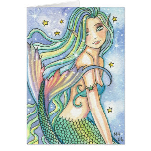 Tarjeta de sirena de acuarela ACEO