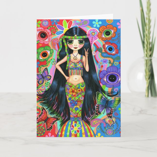 Tarjeta de sirena Hippie Chica (Anverso)