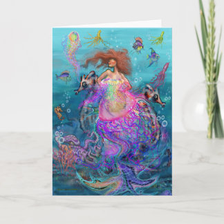 Tarjeta de sirena y medusa