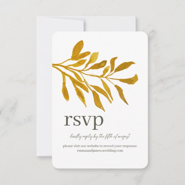 Tarjeta de sitio de Boda RSVP de Respuesta de Leaf (Anverso)