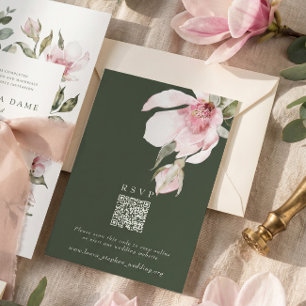 Tarjeta de sitio web de boda con código QR RSVP en