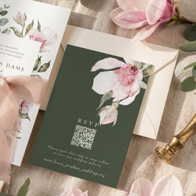 Tarjeta de sitio web de boda con código QR RSVP en (Subido por el creador)