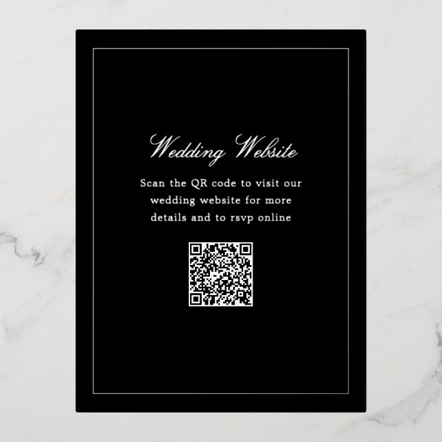 Tarjeta de sitio web de boda elegante con código Q (Anverso)