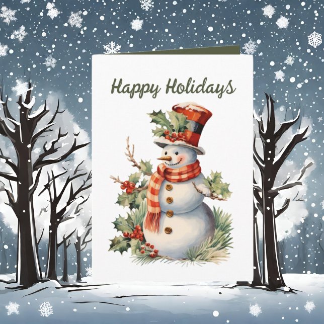 Tarjeta de snowman acuarela para Navidades festivo (Subido por el creador)