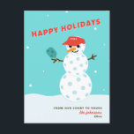 Tarjeta de Snowman para Navidades de festejo de vo<br><div class="desc">¡Tu familia y amigos se divertirán cuando vean esta tarjeta de vacaciones de snowman! En rojo,  azul y blanco. El texto debajo del muñeco de nieve es personalizable. Parte de una colección de Parcel Studios.</div>