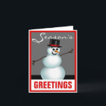 Tarjeta de Snowman para saludos de la temporada ro<br><div class="desc">Navidades saludando tarjetas con un divertido y festivo muñeco de nieve,  en un moderno esquema de color gris,  rojo,  negro y blanco. El interior se imprime con su propio mensaje personalizado,  o puede dejarse fácilmente en blanco. Existen descuentos masivos. Sin orden mínima.</div>