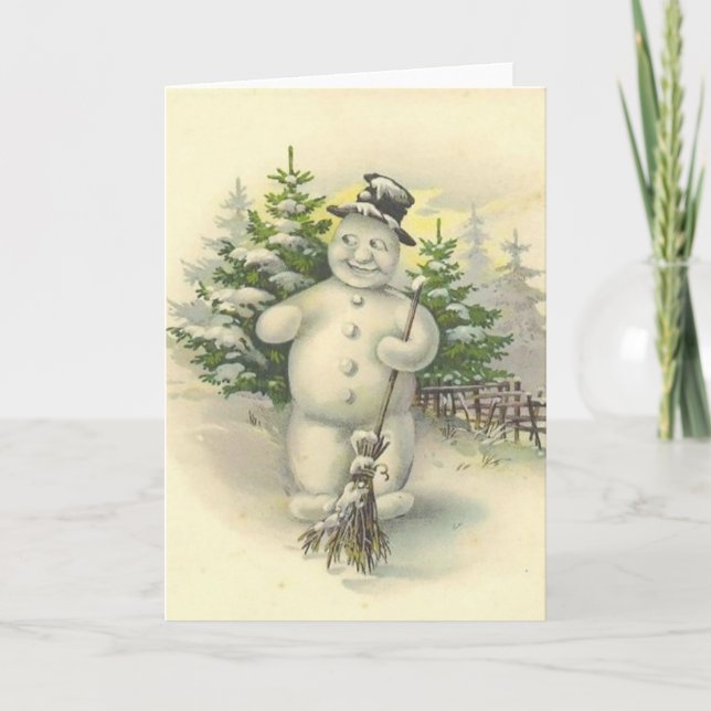 Tarjeta de Snowman sonriente vintage (Anverso)
