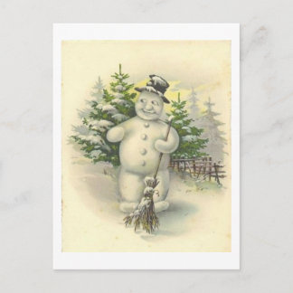 Tarjeta de Snowman sonriente vintage