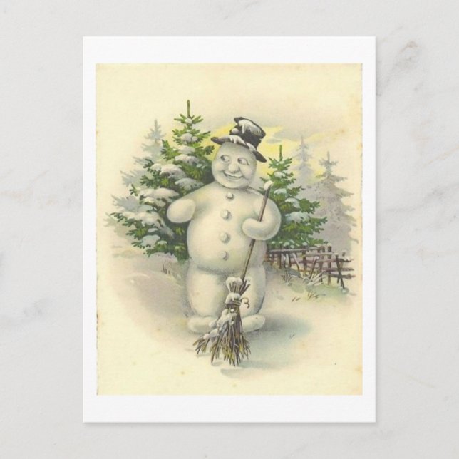 Tarjeta de Snowman sonriente vintage (Anverso)