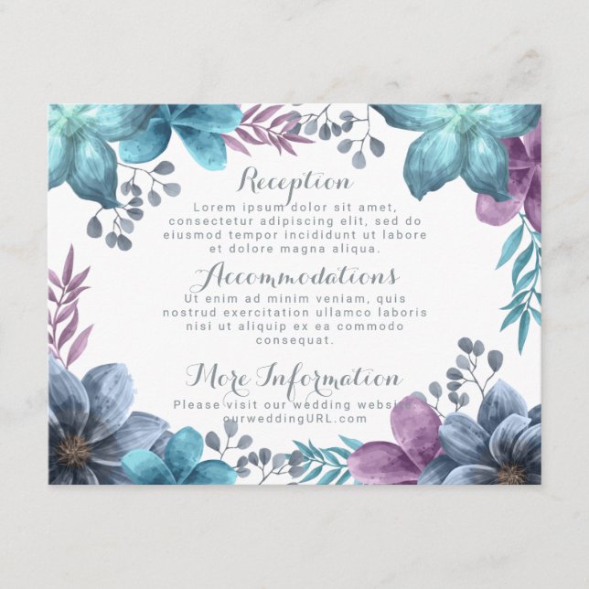 Tarjeta de sobre de boda floral acuarela azul polv (Anverso)