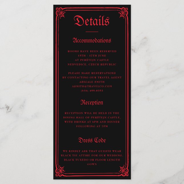 Tarjeta de Sobre de Boda Negra Roja Castillo Gótic (Anverso)