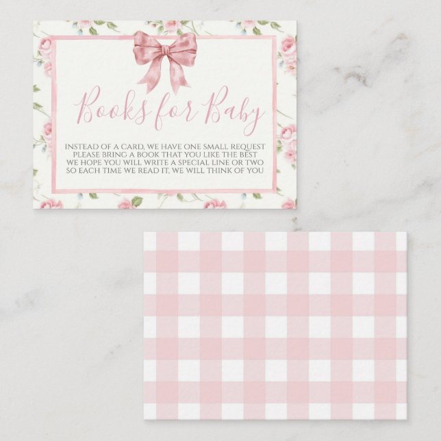 Tarjeta de solicitud de Baby Shower de Bow rosa (Anverso / Reverso)