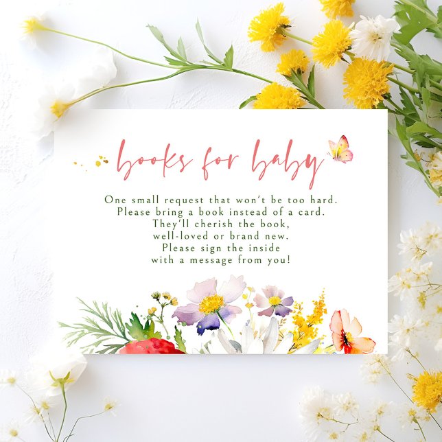 Tarjeta de solicitud de Baby Shower para bebés (Wildflowers themed books for baby request cards)