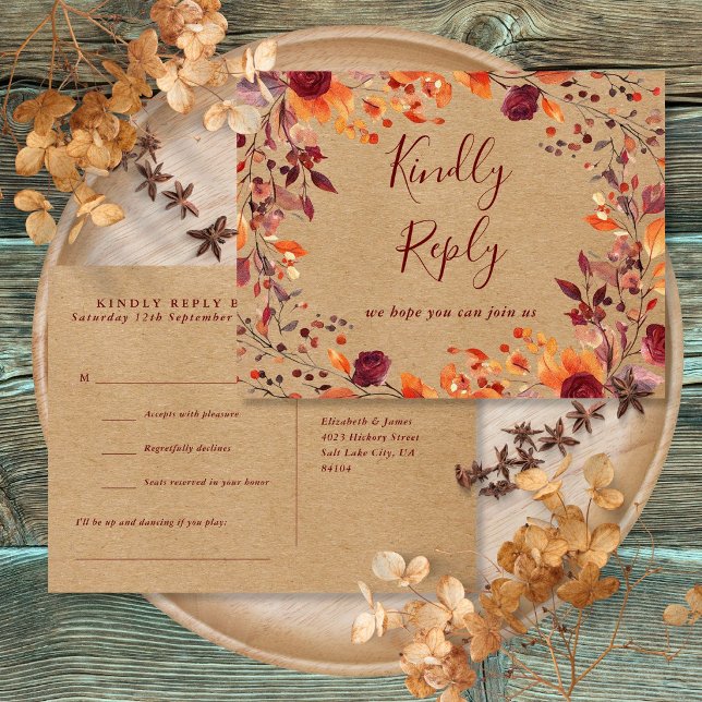 Tarjeta de solicitud de canción de otoño de otoño  (Rustic Fall Autumn Song Request RSVP Postcard)