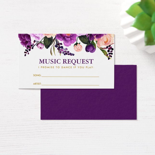 Tarjeta de solicitud de canción Floral Purple Gold (Escritorio)