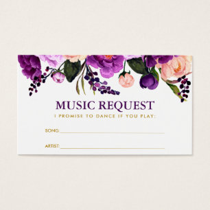 Tarjeta de solicitud de canción Purple Floral Gold