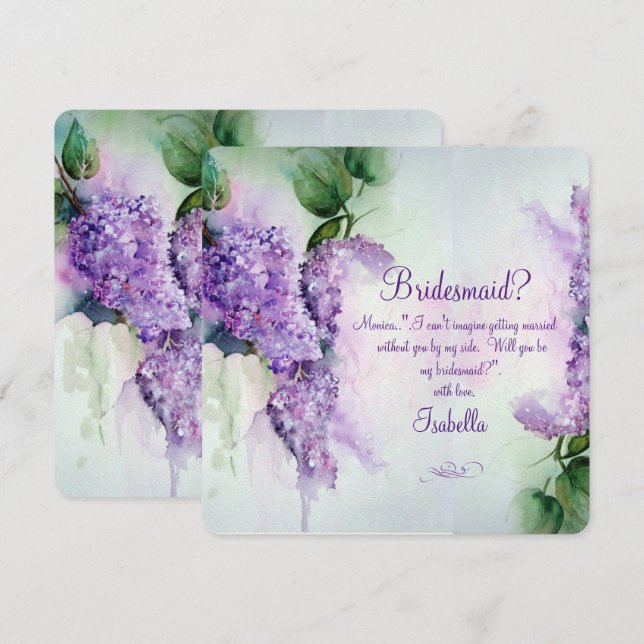 Tarjeta de solicitud de dama de honor con flores d (Anverso / Reverso)