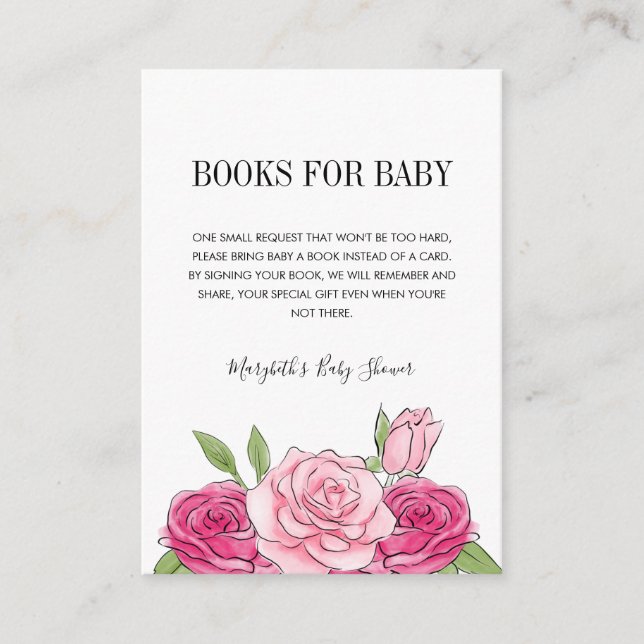 Tarjeta de solicitud de libro Baby Shower Rosa de  (Anverso)