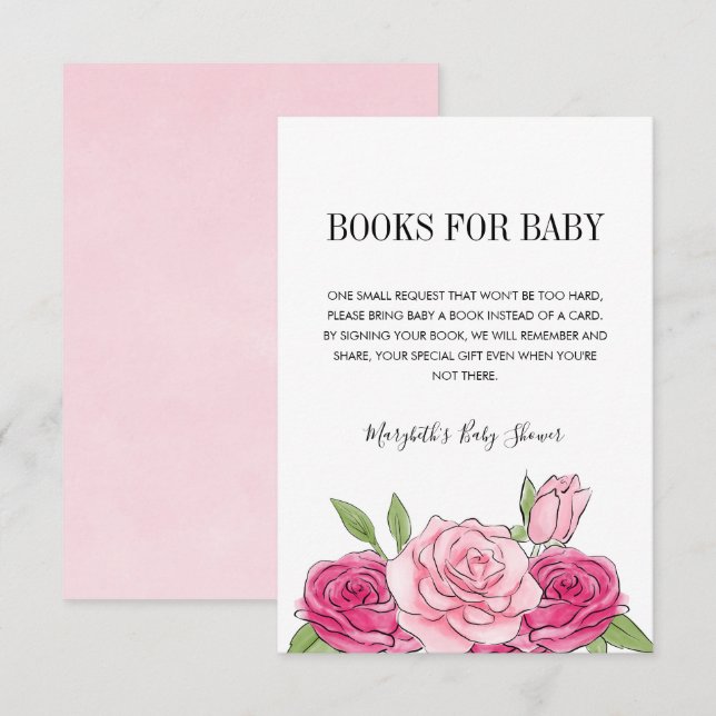 Tarjeta de solicitud de libro Baby Shower Rosa de  (Anverso / Reverso)