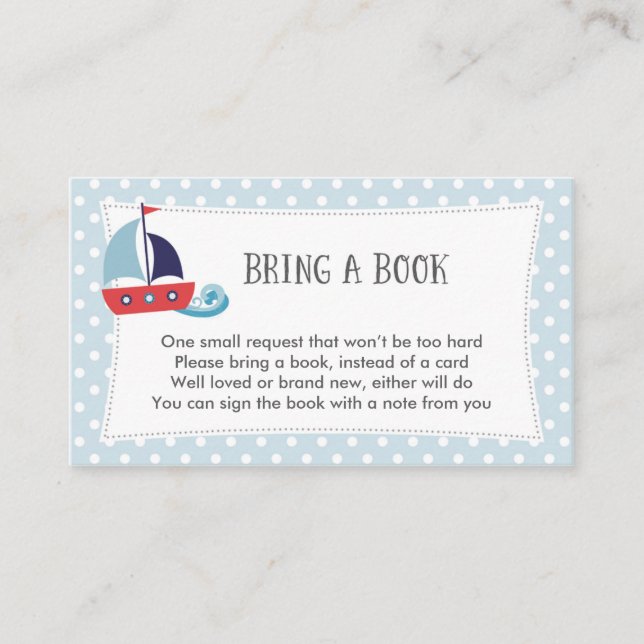 Tarjeta de solicitud de libro de Baby Shower náuti (Anverso)