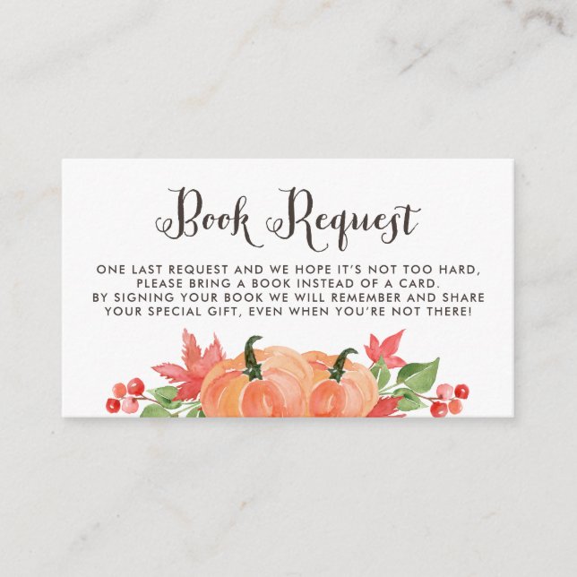 Tarjeta de solicitud de libro de otoño de calabaza (Anverso)