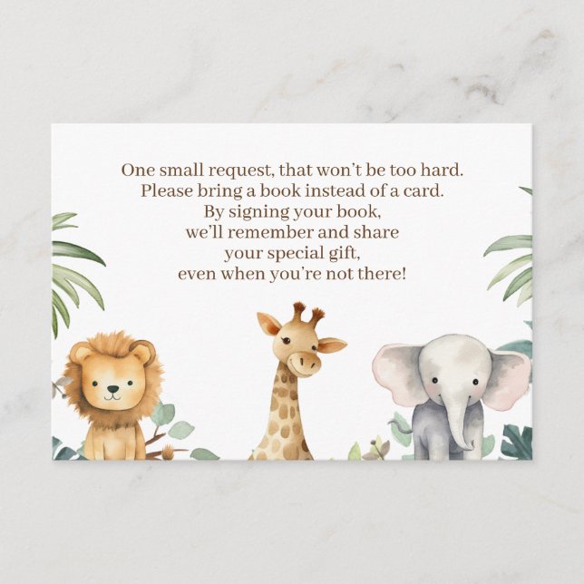 Tarjeta de solicitud de libro de Safari Baby Showe (Anverso)