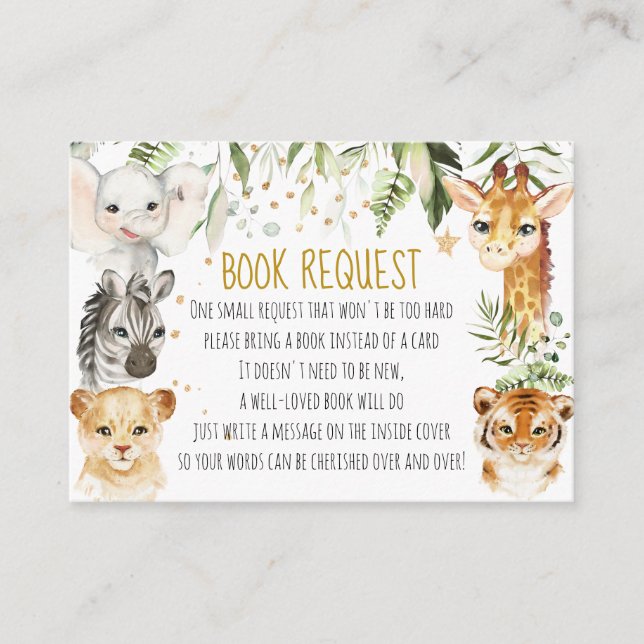 Tarjeta de solicitud de libro de Safari Baby Showe (Anverso)