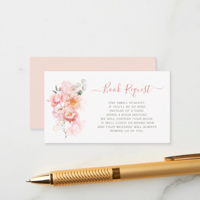tarjeta de solicitud de libro floral rosa para beb (Anverso/Reverso In Situ)