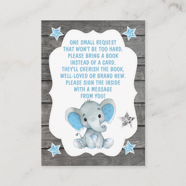 Tarjeta de solicitud de libro niño Elephant Shower (Anverso)