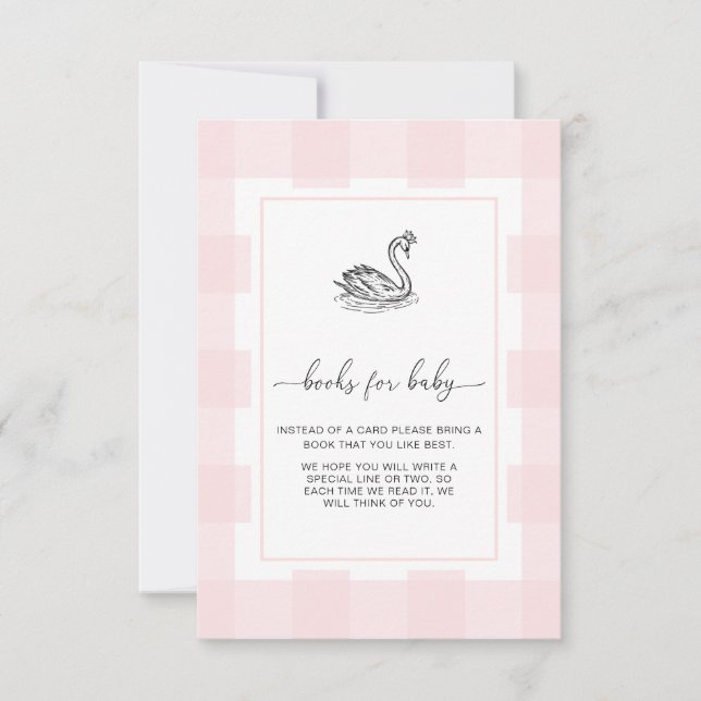 Tarjeta de solicitud de libros Swan Gingham rosa (Anverso)