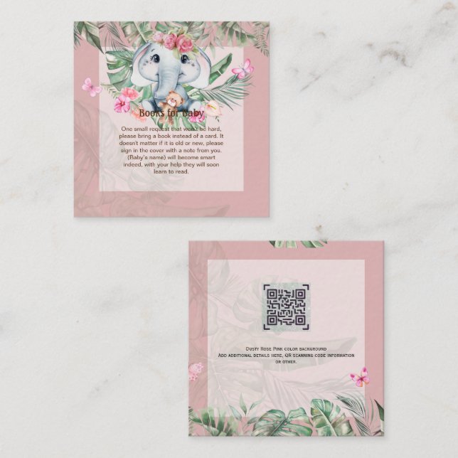 Tarjeta de solicitud de poesía para bebé elefante  (Anverso / Reverso)