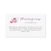 Tarjeta de solicitud de receta de Fiesta de té de 