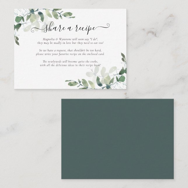 Tarjeta de solicitud de receta para ducha de novia (Anverso / Reverso)