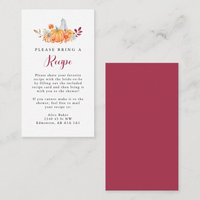 Tarjeta de solicitud de receta para ducha de novia (Anverso / Reverso)