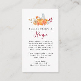 Tarjeta de solicitud de receta para ducha de novia