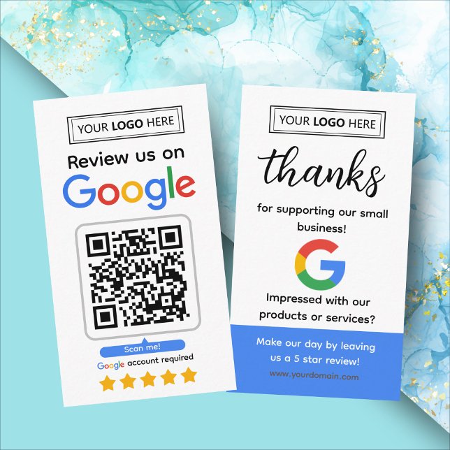 Tarjeta de solicitud de revisión de Google con log (Google business review request card with logo and qr code, get 5 star reviews for your business)