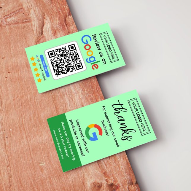 Tarjeta de solicitud de revisión de Google con log (Google business profile customer review request business cards mockups, get more reviews)