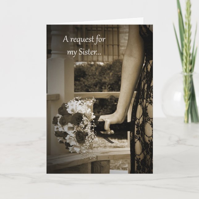 Tarjeta de solicitud de Sepia SIster Bridesmaid (Anverso)
