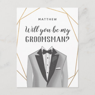 Tarjeta de solicitud Geo Gold Tuxedo Groomsman