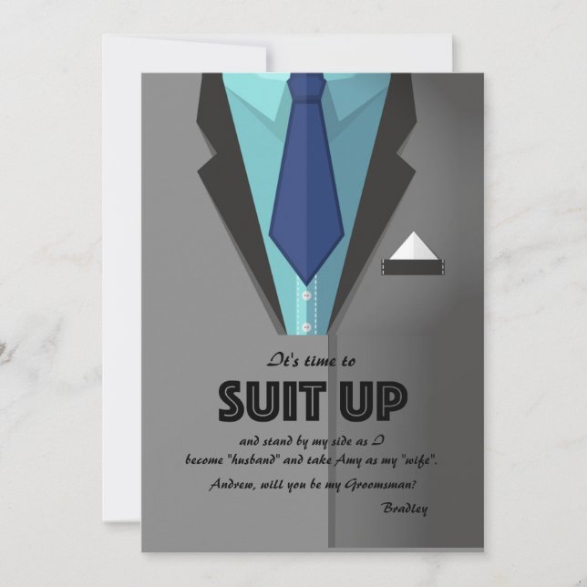 Tarjeta de solicitud Gray Suit Up Groomsman (Anverso)