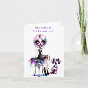 Tarjeta de solo una chica y su perro Dachshund